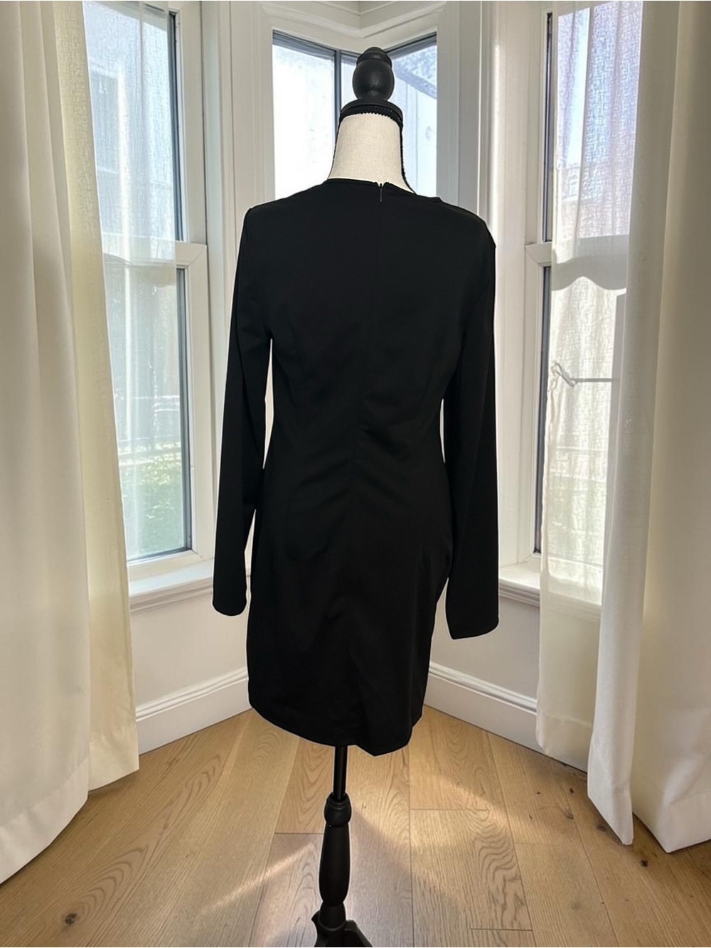 NWT Black Long Sleeve Mesh Cutout Illusiin Bodycon Dress - Picture 2 of 10